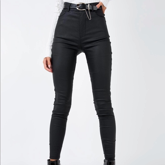 black faux leather jeans